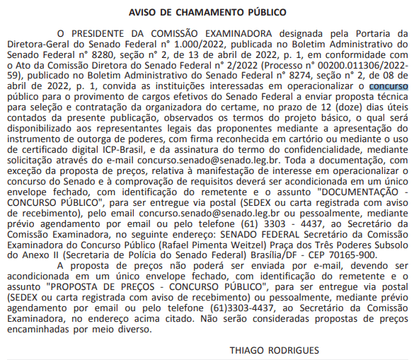 Banca do concurso Senado será definida