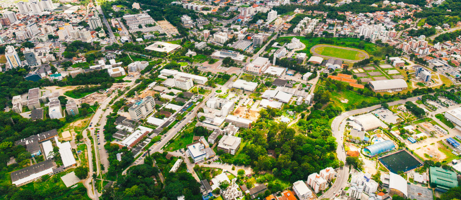 Foto: Vista aérea do Campus João David Ferreira Lima, bairro Trindade, Florianópolis. Crédito: Acervo/Agecom