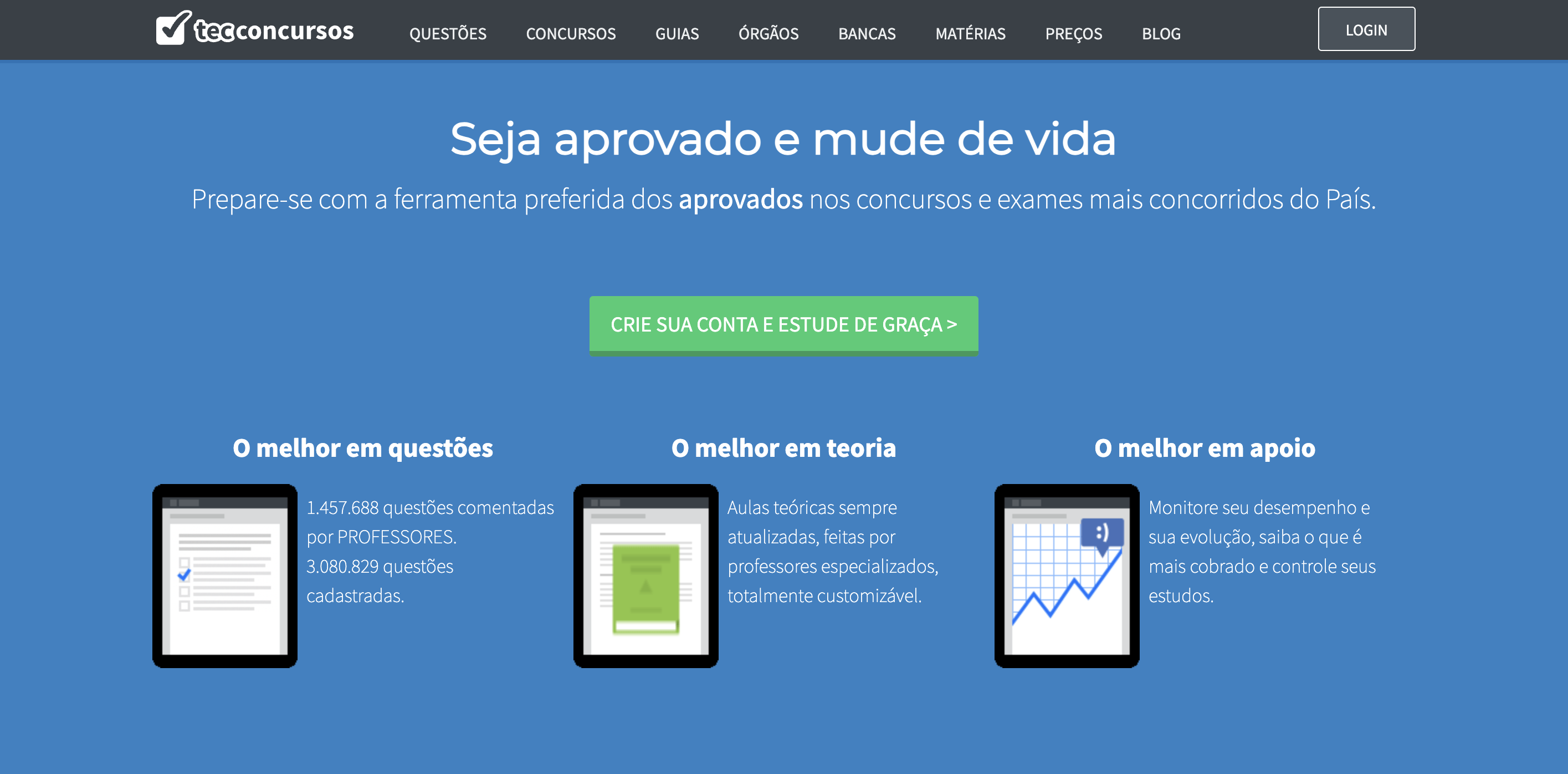 App para estudar para o Enem; página inicial do TEC